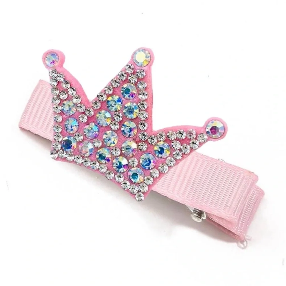 Pink Glitter Crown Baby Hair Clips